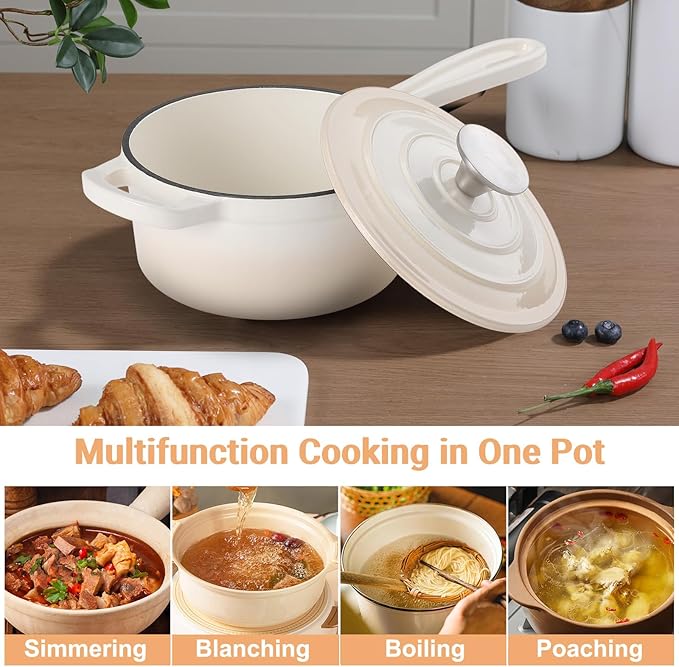 Enameled Cast Iron Sauce Pan, 1 Quart Enameled Saucepan with Lid, Mini Dutch Oven Enamel Saucepan for Cooking Pasta Sauce, Gravy, Puddings, Marinate, Boiling (Gradient Caramel)