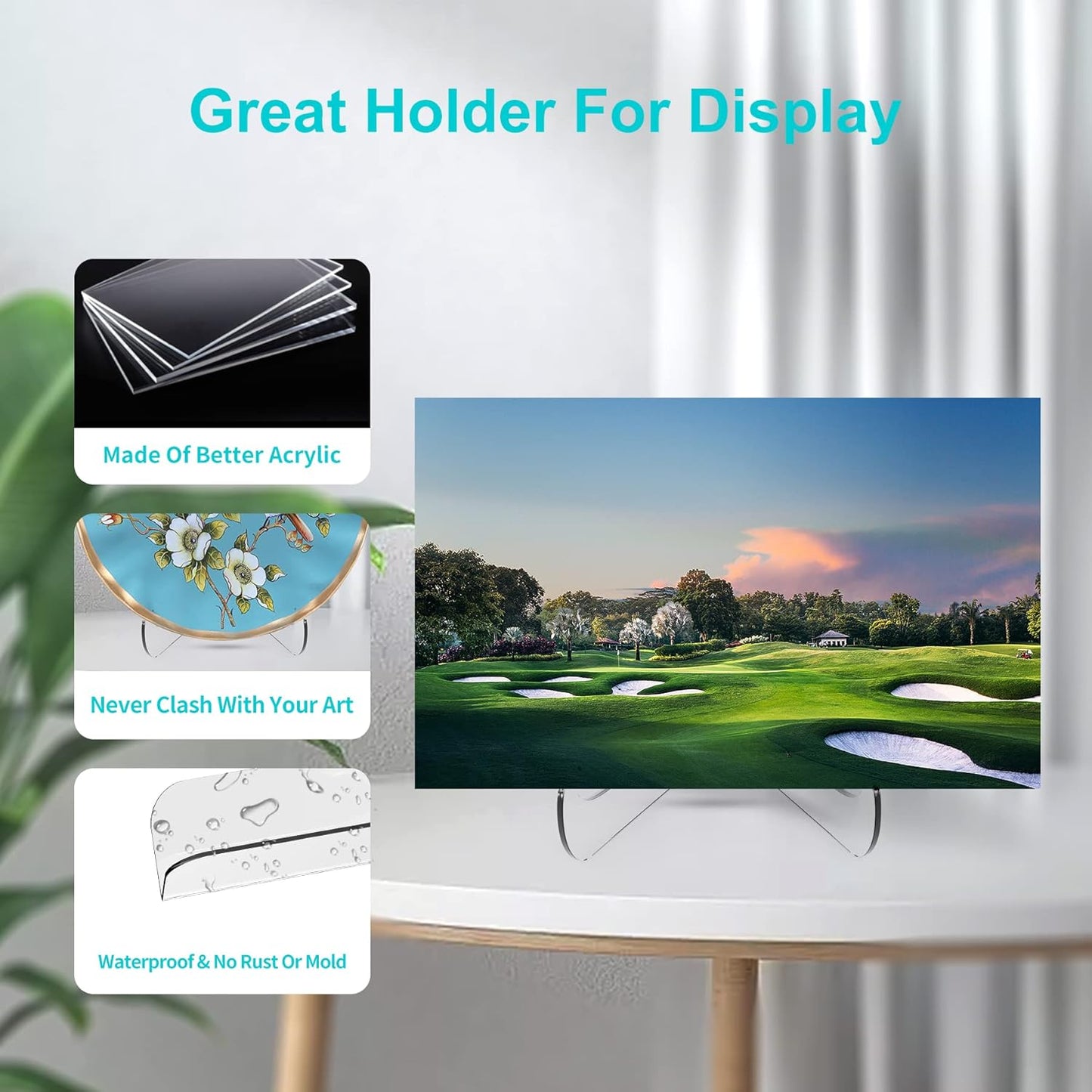 Boloyo 60-Degree Angle Acrylic Plate Display Stand , 6 Inch 2PC Clear Acrylic Display Holder Easel Base for Home Office Kitchen School Art Display