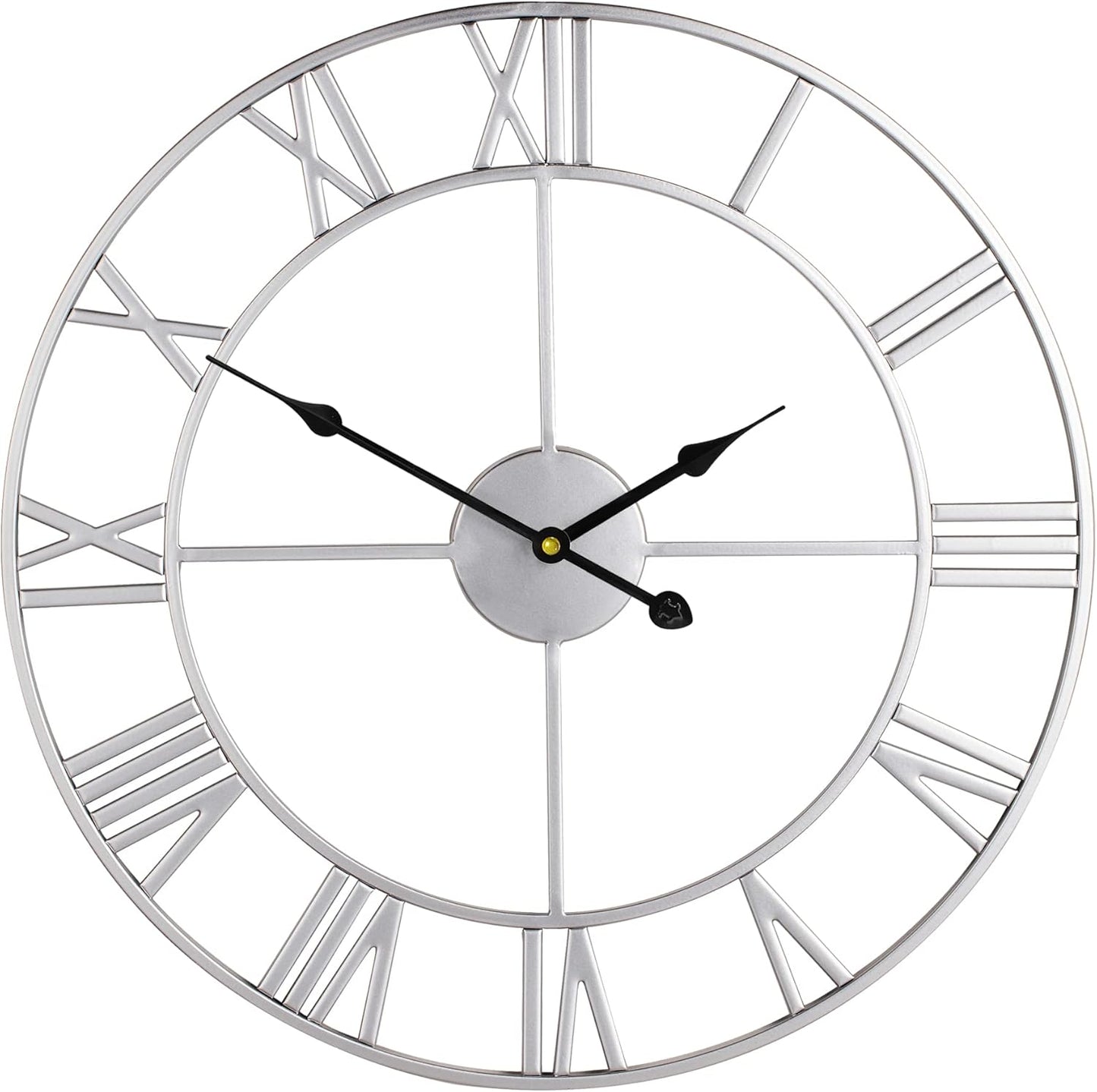 LEIKE 16" Modern Large Wall Clocks,Vintage, Round,Silent Non Ticking,Battery Operated,Silver Metal Roman Numerals Clock for Living Room/Bedroom/Kitchen Decor