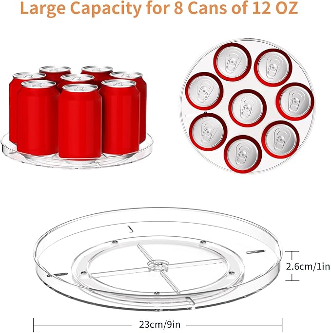 2 Pack Lazy Susan Organizer, Turntable Clear 9 Inch Rotating Organizer Tray for Cabinet Table Top, Round Non-Skid Fridge Lazy Susan, Spinning Kitchen Storage for Pantry Bathroom Counter, Spice Rack