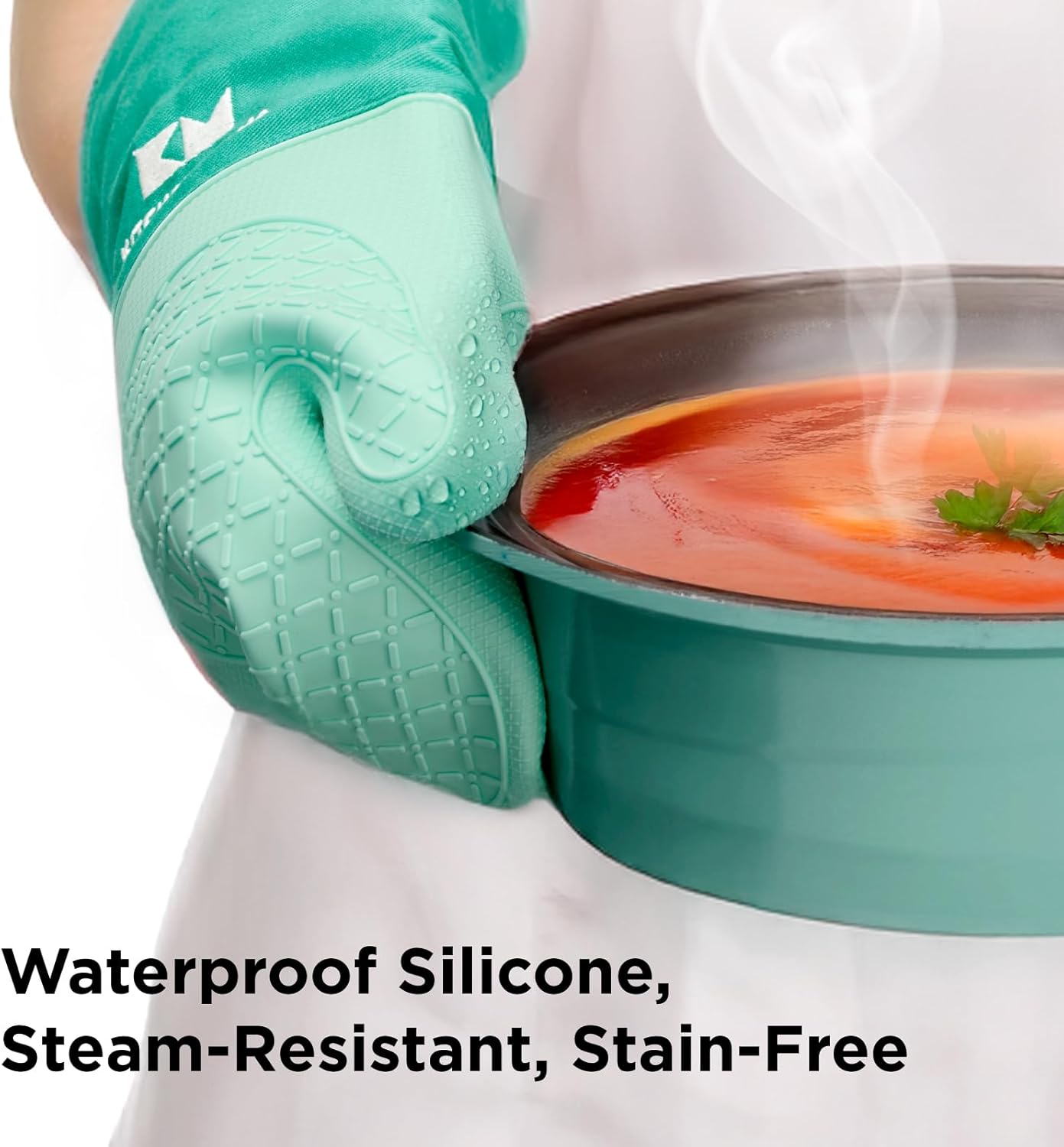 Kitchen Mama UltraShield Silicone Oven Mitts – Heat Resistant, Non-Slip Surface, Durable, Safe, Pot Holders, Flexible Waterproof Glove Set, Perfect for Cooking, Baking, Grilling, BBQ (Teal)