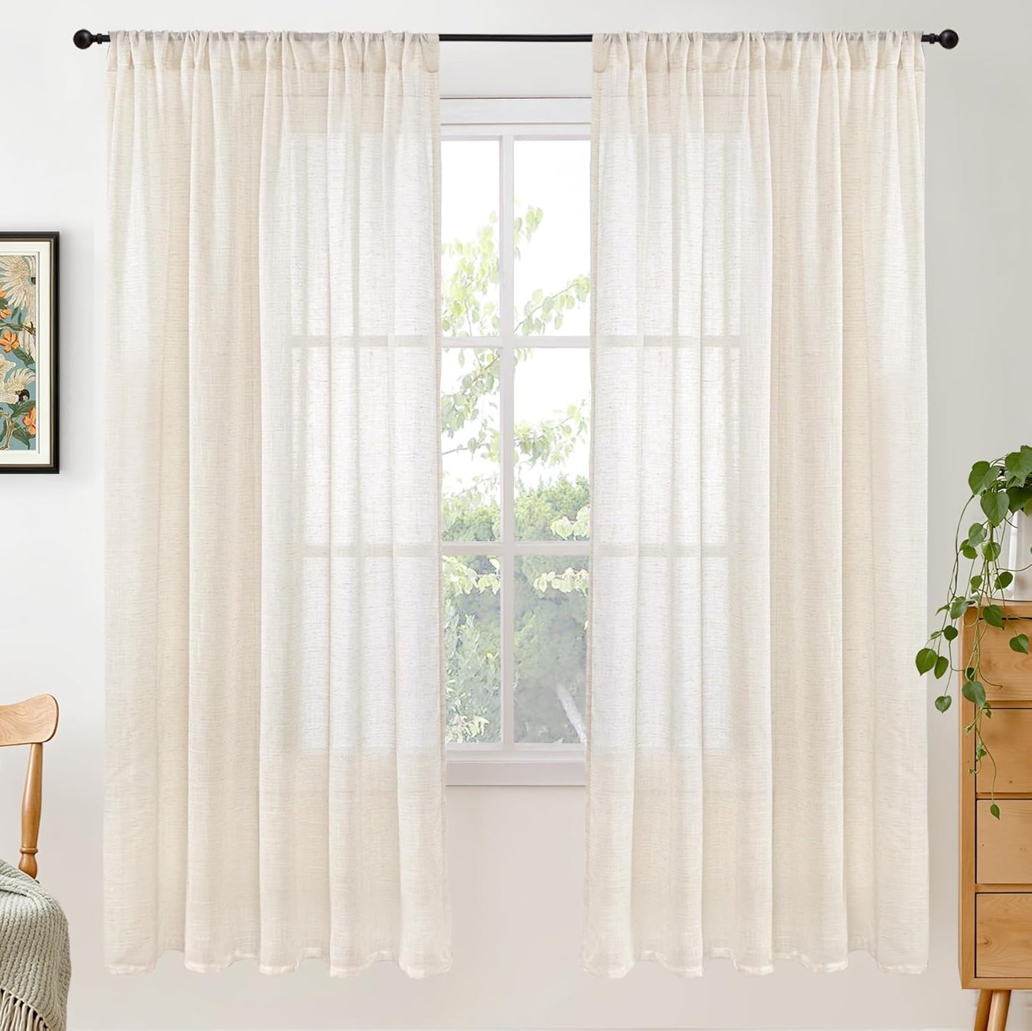 BGment 72 Inch Length Beige Curtains for Living Room - Natural Linen Drapes with Rod Pocket Textured Rustic Semi Sheer for Bedroom Country Light Filtering, 2 Panels, Each Panel 52 Inch Wide