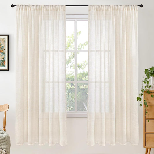 BGment 72 Inch Length Beige Curtains for Living Room - Natural Linen Drapes with Rod Pocket Textured Rustic Semi Sheer for Bedroom Country Light Filtering, 2 Panels, Each Panel 52 Inch Wide