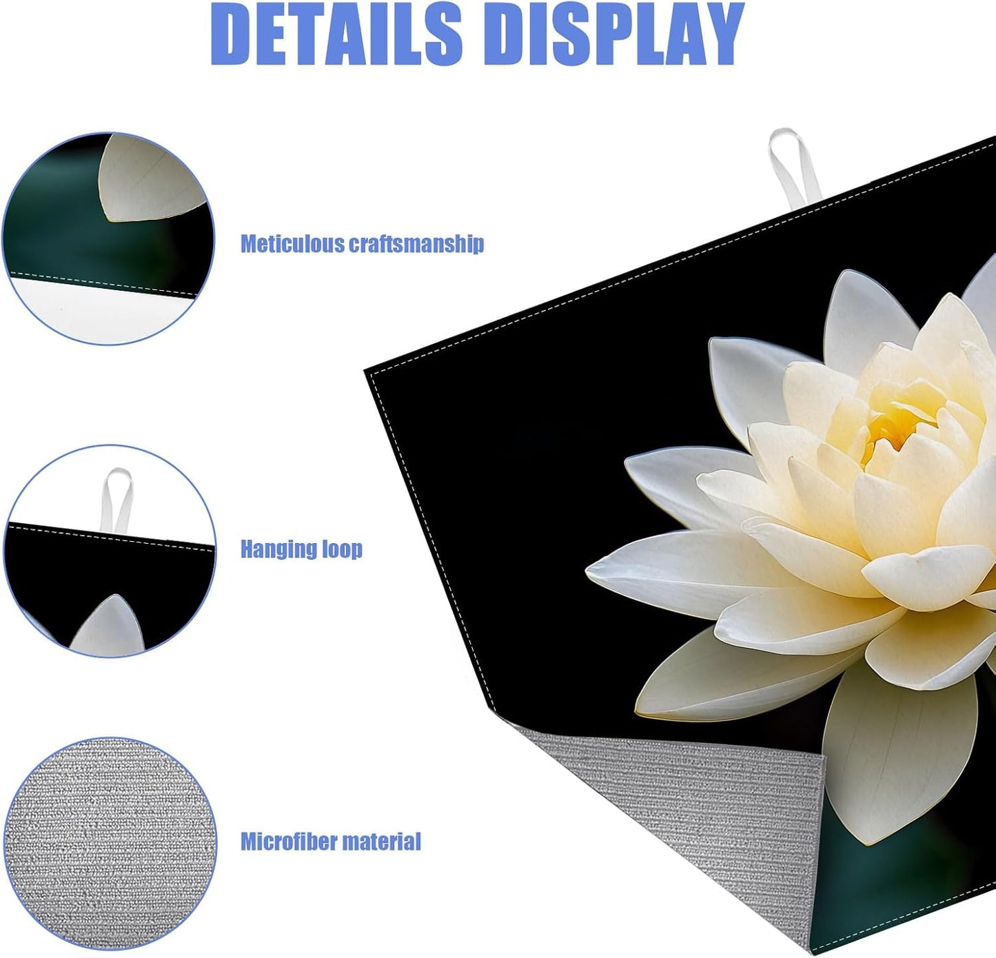 White Louts Flower Dish Drying Mat for Kitchen Counter Floral Drying Pad Absorbent Reversible Dish Drainer Rack Mats Draining Pad 18"x24"Inch