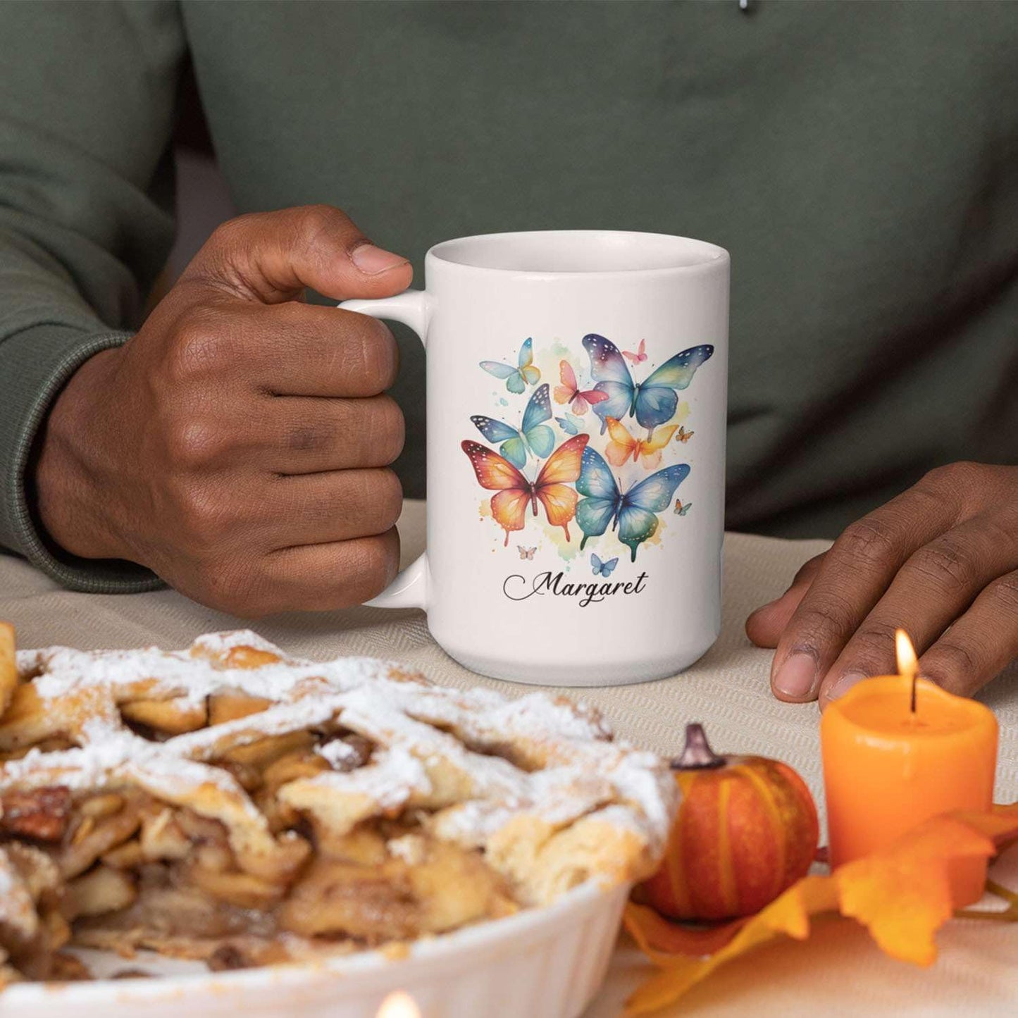 Unique Customized Flock Of Butterflies Travel Mug, Personalized Name On Animal And Colorful Details Travel Cups, Custom Novelty Butterfly Tea Mug For Friend On Graduation 11oz 15oz