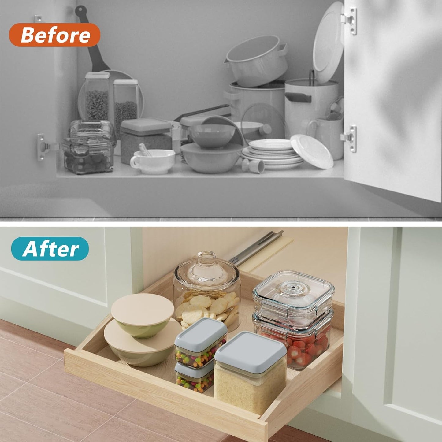 ROOMTEC Pull Out Cabinet Organizer 28-1/2" W x 21" D, Pull Out Cabinet Drawer for Kitchen cabinets with Soft Close, Pull Out Cabinet Shelf, Finished, Bottom Assembly, 2PCS