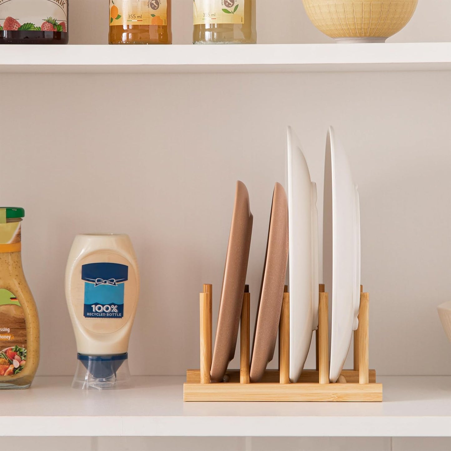 HBlife Bamboo Dish Plate Bowl Cup Book Pot Lid Cutting Board Drying Rack Stand Drainer Storage Holder Organizer Kitchen Cabinet（Keep Dry）