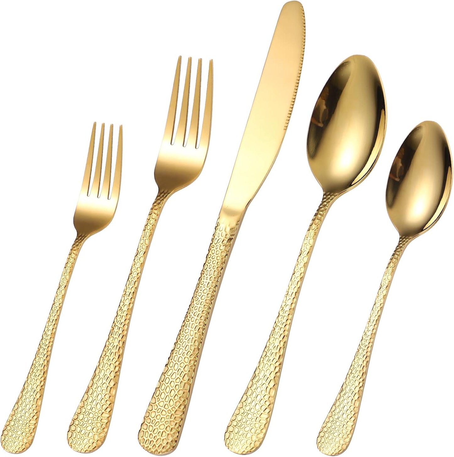 Hammered Silverware Set Gold Flatware Stainles Steel 40 Piece Vintage Eating Utensils Service 8 People include Forks Spoons Knives For Home Kitchen Restaurant Parties