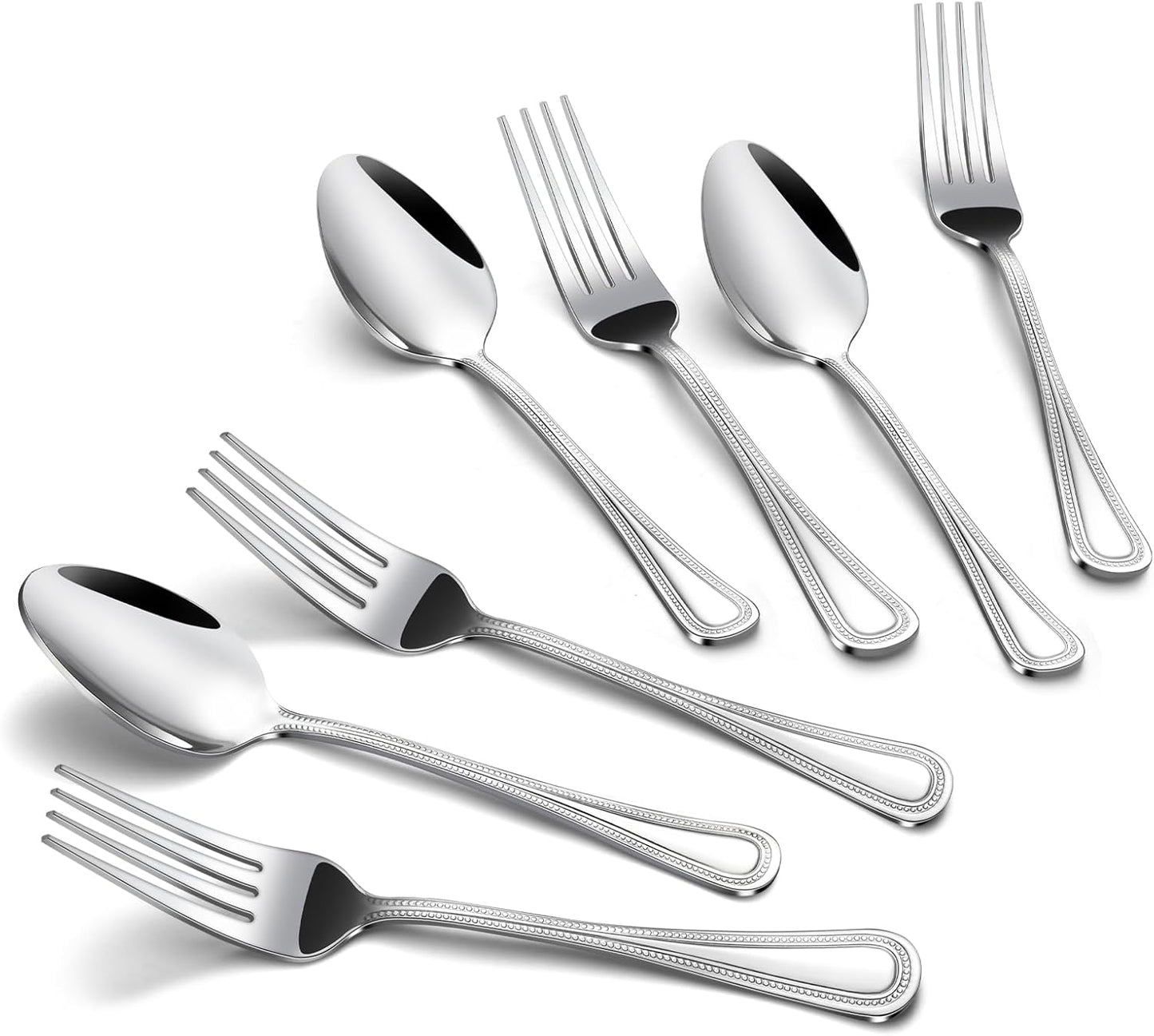 24 PCS Spoons and Forks Set, Food Grade Stainless Steel with Pearl Dot Design Handle Silverware Set, Mirror Polished Dishwasher Safe, Silverware Forks and Spoons for Home or Restaurant