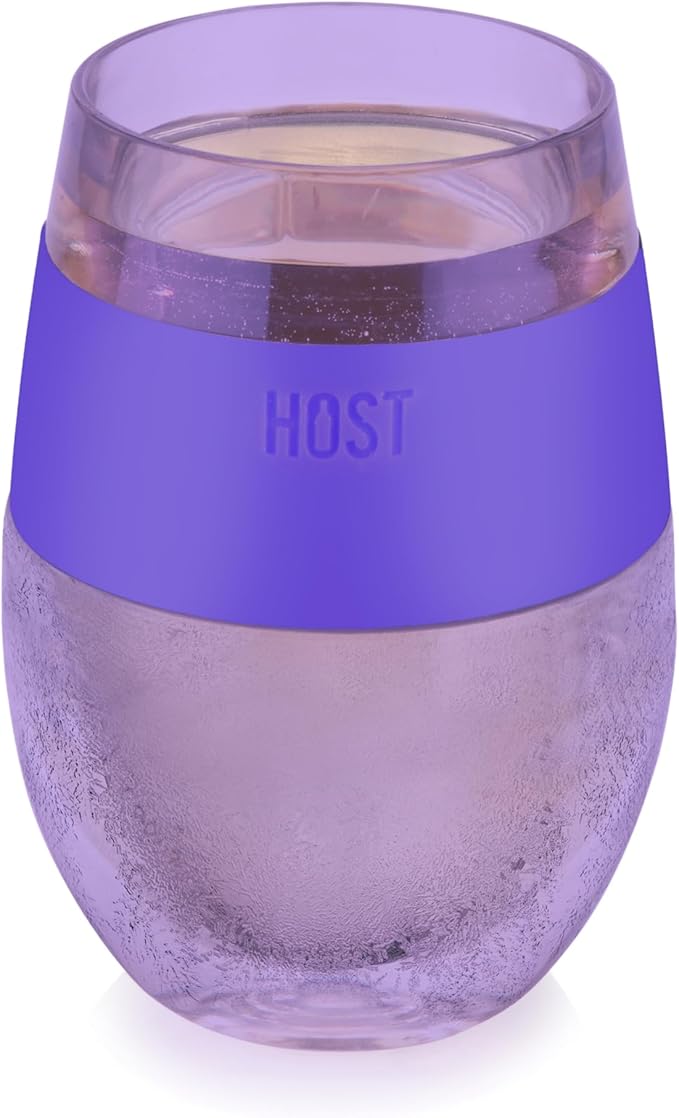 Host Cooling Cup Set of 1 Plastic Double Wall Insulated Freezable Drink Chilling Tumbler with Freezing Gel, Wine Glasses for Red and White Wine, 8.5 oz, Translucent Purple