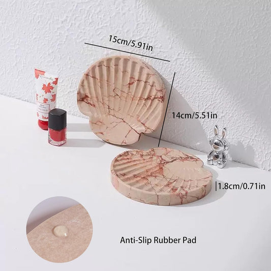 Real Natural Marble Jewelry Tray, 5.9 Inch Pink Vanity Tray, Trinket Dish, Ring Holder, Storage Tray, Dresser Organizer, Table Decor for Nightstand, Bathroom, Kitchen