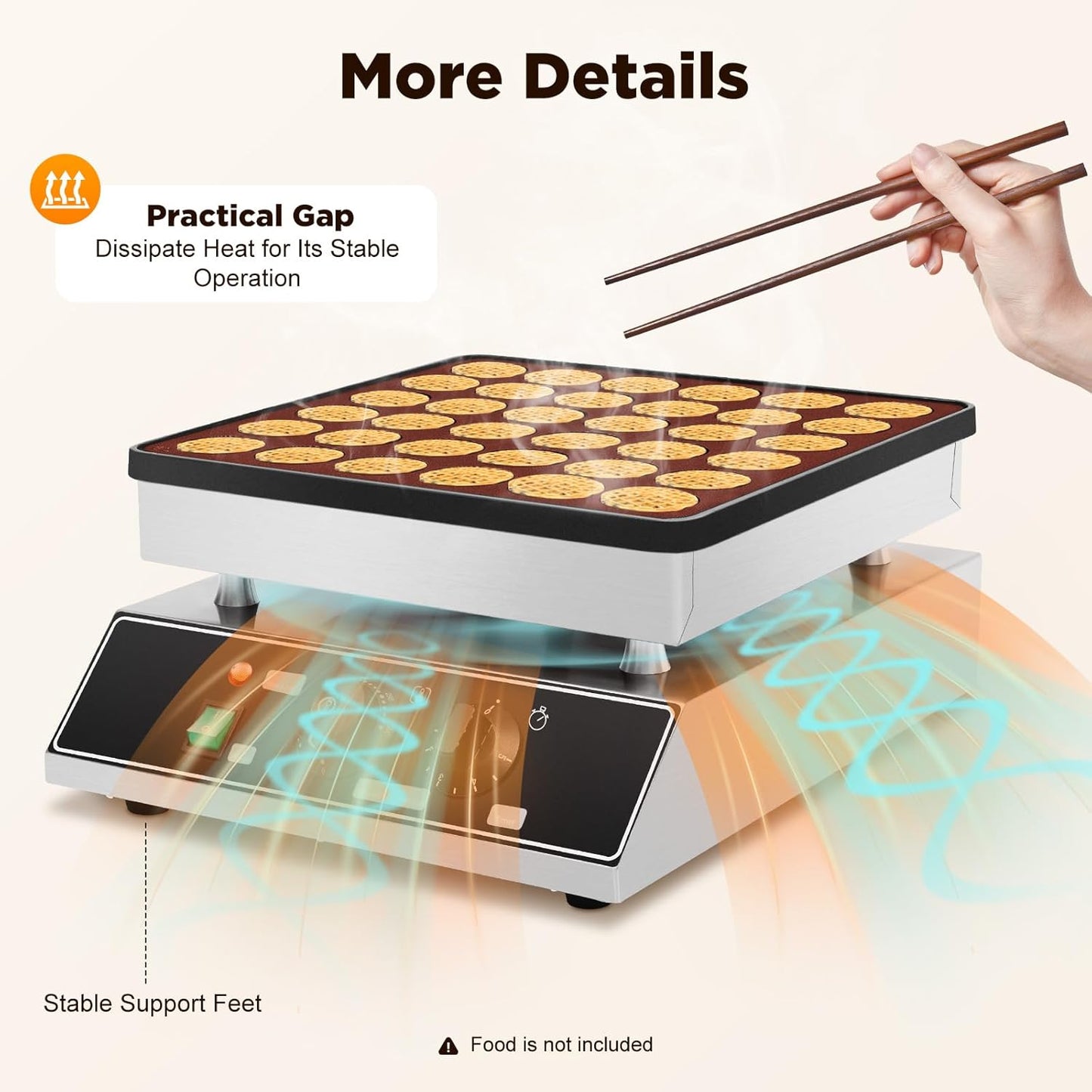 1000W Commercial Mini Pancake Maker, 36 Grids Electric Mini Pancake Griddle Non-Stick Stainless Steel Dutch Pancake Maker w/Time & Temper Adjustable, Large Waffle Machine for Restaurant Party Food