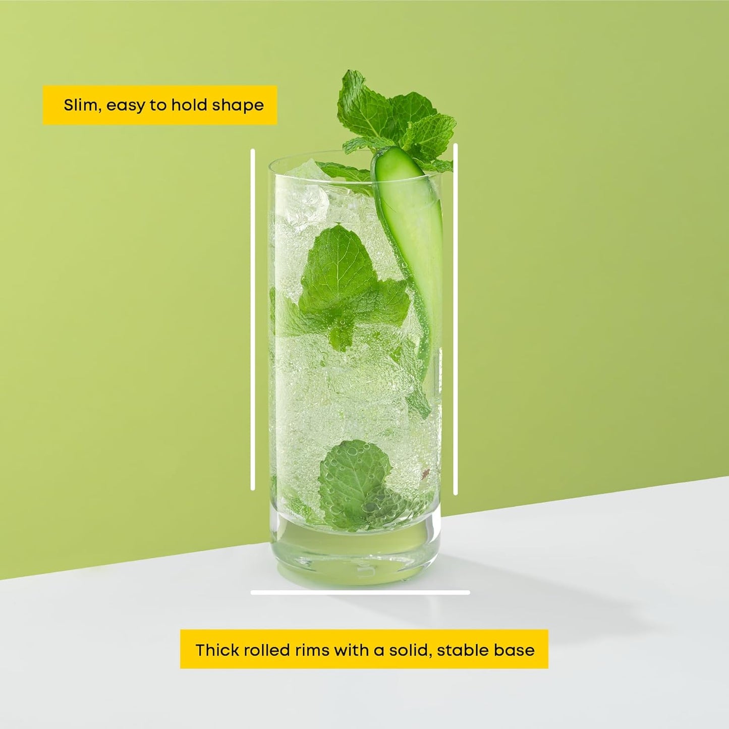 JoyJolt Faye 13oz Highball Glasses, 6pc Tall Glass Sets. Lead-Free Crystal Drinking Glasses. Water Glasses, Mojito Glass Cups, Tom Collins Bar Glassware, and Mixed Drink Cocktail Glass Set