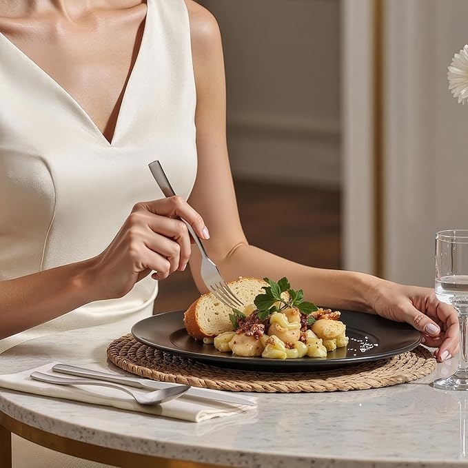 HIKAA 40-Piece Silverware Set for 8, Heavy Duty Stainless Steel Flatware Cutlery Set For Home Kitchen Restaurant Hotel, Kitchen Utensils Set, Matte Satin, Dishwasher Safe