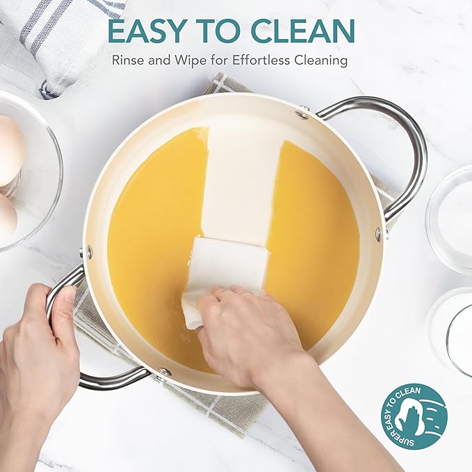 MICHELANGELO Stock Pot with Lid, 6 Quart Cooking Pot with Ceramic Coating, Nonstick Ceramic Soup Pot with Lid, Induction Compatible - 6QT Stockpot, Blue