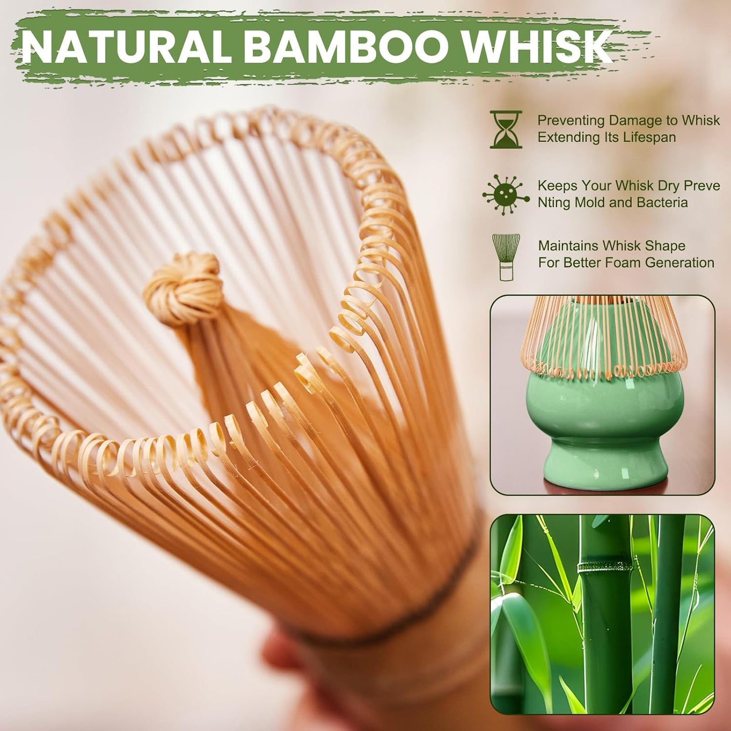 Matcha Whisk Set, Sakura Cyan Ceramic Matcha Set Includes Matcha Bowl, Matcha Whisk (Chasen) and Holder, Sifter, Bamboo Scoop & Spoon - 6 Pcs Matcha Kit for Matcha Lovers