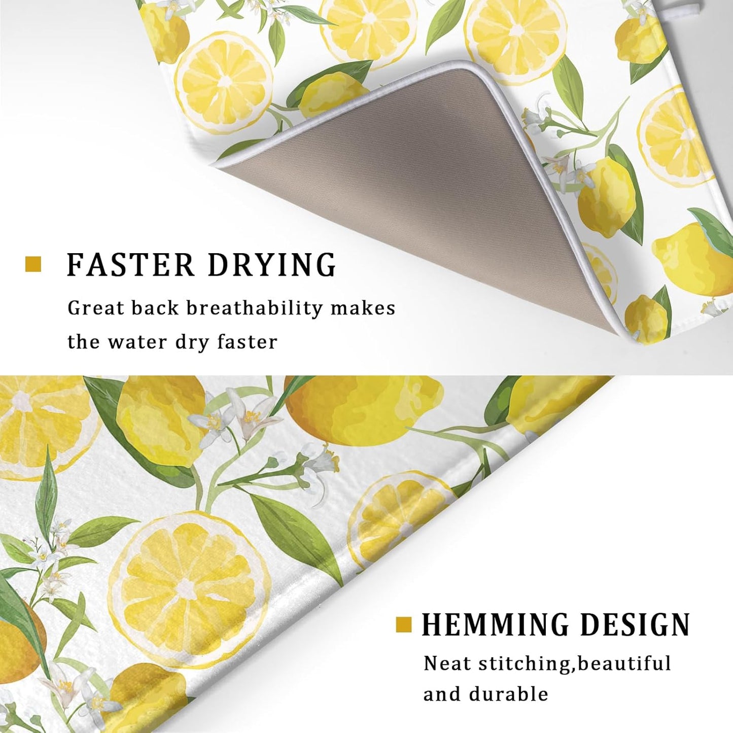 Lemon Drying Mats for Kitchen Counter 18×24 Inch Large Drying Mat for Dishes Yellow Lemon Kitchen Decor Accessories Watercolor Microfiber Dish mat Rack Mat Drainer Pad Washable Absorbent Dry Mat