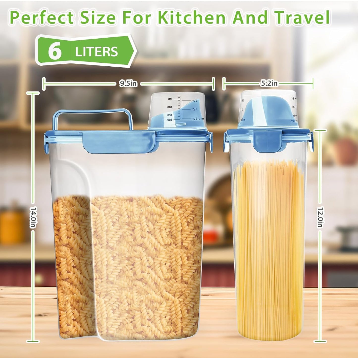 Rice Storage Container, 5 to 10lb Dry Food Airtight Dispenser, Pet Dog Cat Food Canister, BPA Free Clear Plastic Kitchen and Pantry Organization Bin for Oatmeal, Grain, Cereal, Pasta, Flour