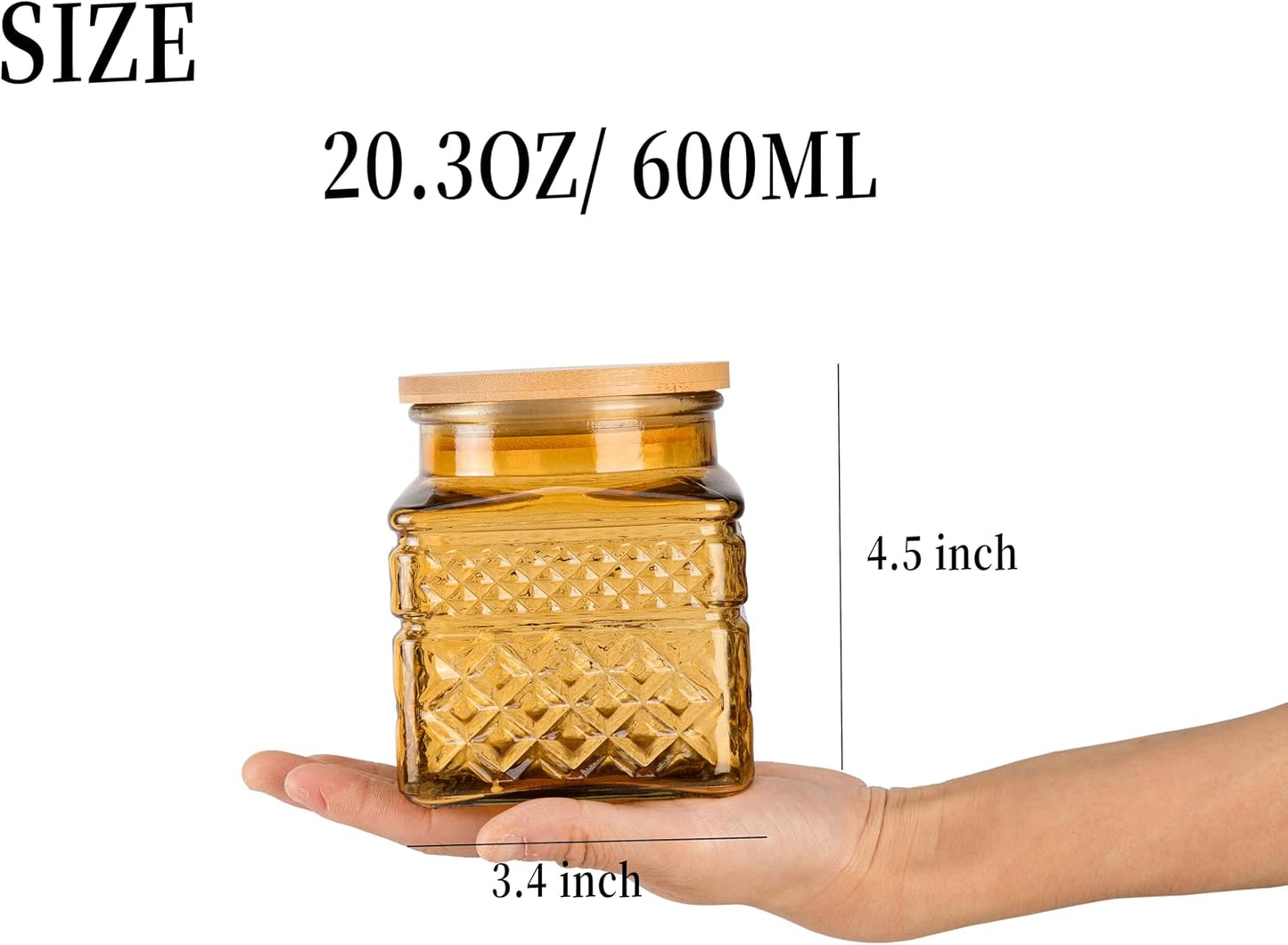 Glass Storage Canister with Airtight Lids, 20.3 oz Candy Jar Cute Jar for Ground Coffee, Tea Bag, Snacks Vintage Decorative Glass Jars for Coffee Bar Kitchen Counter Table