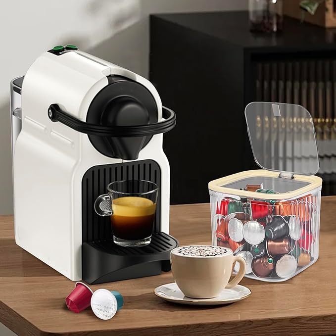 Clear Coffee Pod Holder with Lid, Coffee Pods Storage for Counter, Small Food Storage Organizer Bins, Clear Plastic Bins for Pantry, Kitchen, Cabinet Organization and Storage