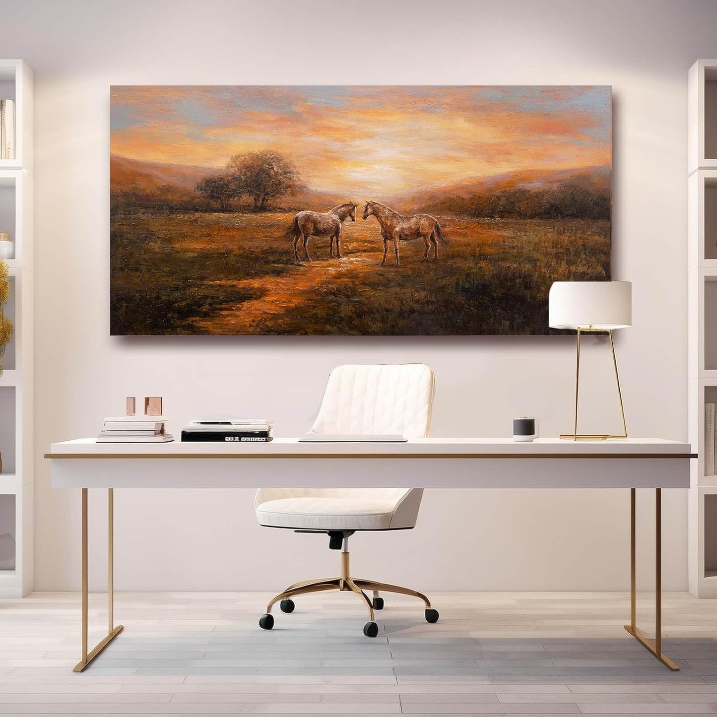 Horse Wall Art Nature Pictures Wall Decor Framed Canvas Wall Art for Living Room Landscape Painting Farmhouse Pictures Artwork Room 29"x58"