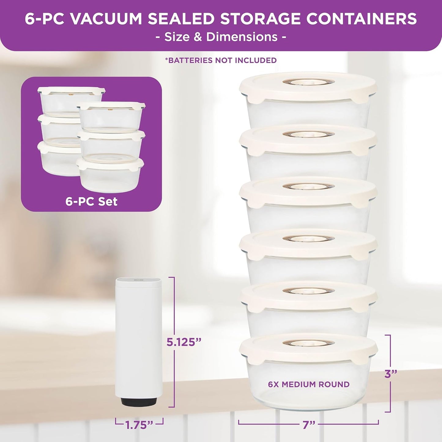 HOLDN’ STORAGE Vacuum Food Storage Containers, Set of 6 Glass Containers & Electronic Pump - Keep Food Fresh Longer, BPA-Free Glass, Leak-Proof, Ideal for Meal Prep, Marinating
