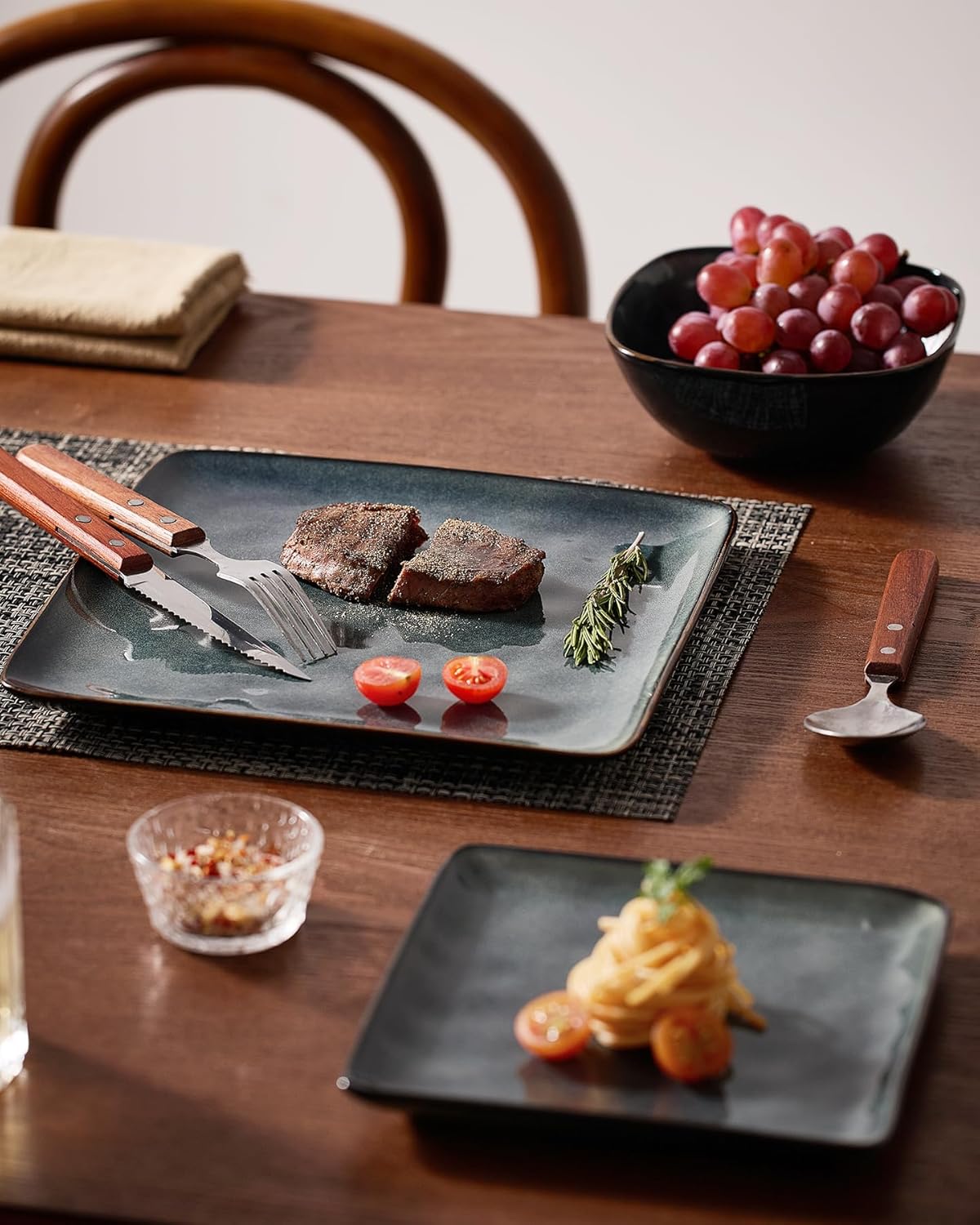 Famiware Ocean Square Plates and Bowls Set, 18 Pieces Dinnerware Sets, Dishes Set for 6, Microwave and Dishwasher Safe, Scratch Resistant, Deep Forest