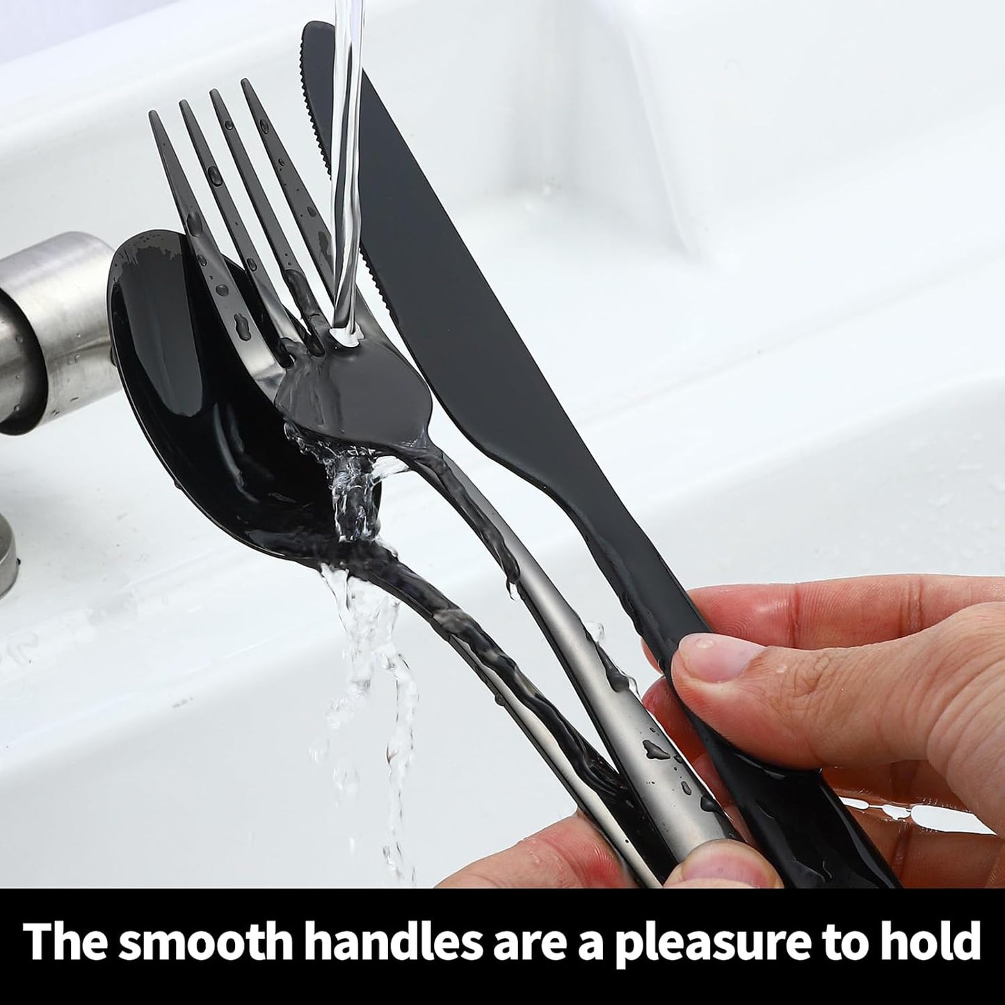 24-piece Black Forks and Spoons Silverware Set, Stainless Steel Flatware Cutlery Set for Home, Kitchen and Restaurant, Black Spoon and Fork Set,Dinner forks Mirror Polished