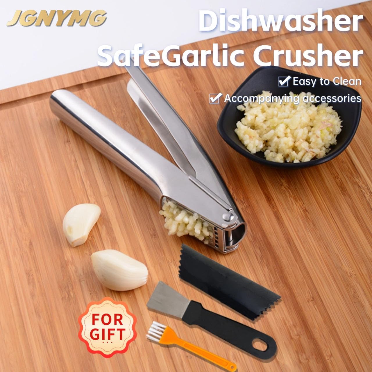 Garlic Press Stainless Steel，Premium Garlic Mincer Tool，Heavy Duty Professional garlic grinder， No Need to Peel Garlic Ginger Crusher，Easy Clean, Dishwasher Safe & Rust-proof
