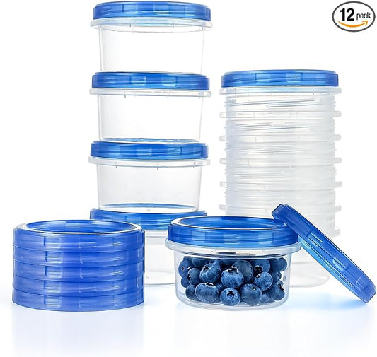 Freezer Storage Containers, [12 Pack-8 oz] Ultra Thick Freezer Containers with Leakproof Twist Top Lids, Heavy Duty BPA Free Stackable Meal Prep Bowls Great for Portion Control
