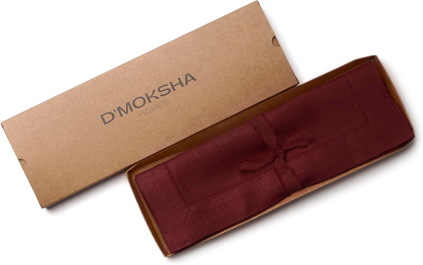 D'Moksha Homes Linen Placemats Set of 4 - Classic Hemstitch Dark Red Placemats 14 x 19 Inch - 100% Pure Linen Table Mats for Fall, Autumn and Halloween - Handcrafted and Machine Washable
