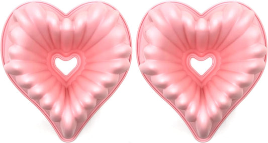 Kundalini Heart Shaped Cake Pan, 2PCS 9 Inch Heart Fluted Tube Cake Pans, Nonstick Silicone Cake Molds for Making Wedding, Valentine's Day and Family Cakes