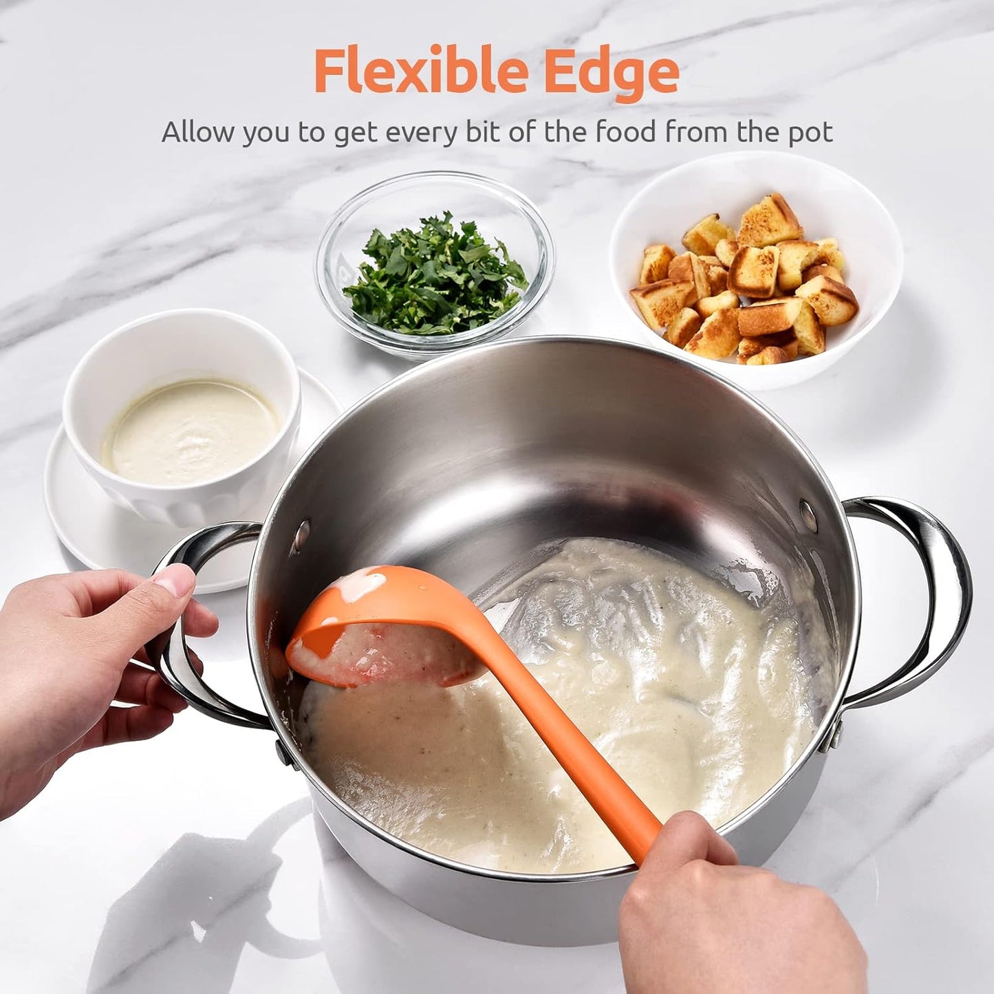 13 inch Silicone Soup Ladle: U-Taste 600ºF Heat Resistant 4 oz Large Non-stick Seamless Rubber Kitchen Deep Serving Spoon with Non-slip Solid Long Handle for Cooking Sauce/Stews/Gravies/Chili(Orange)