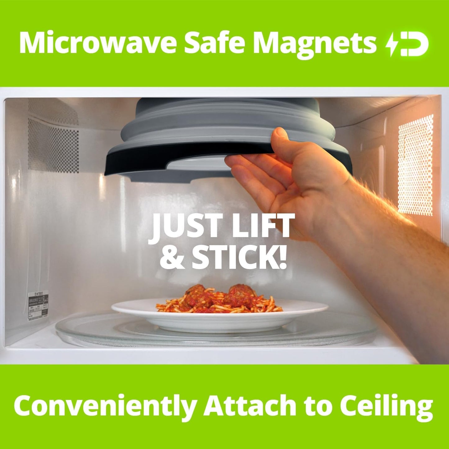 High Power Magnetic Microwave Splatter Cover with strongest magnetic grip, Collapsible 12-Inch BPA-Free Food Lid, Vented Plate Guard, Dishwasher Safe, Space-Saving Magnetic Storage - Black