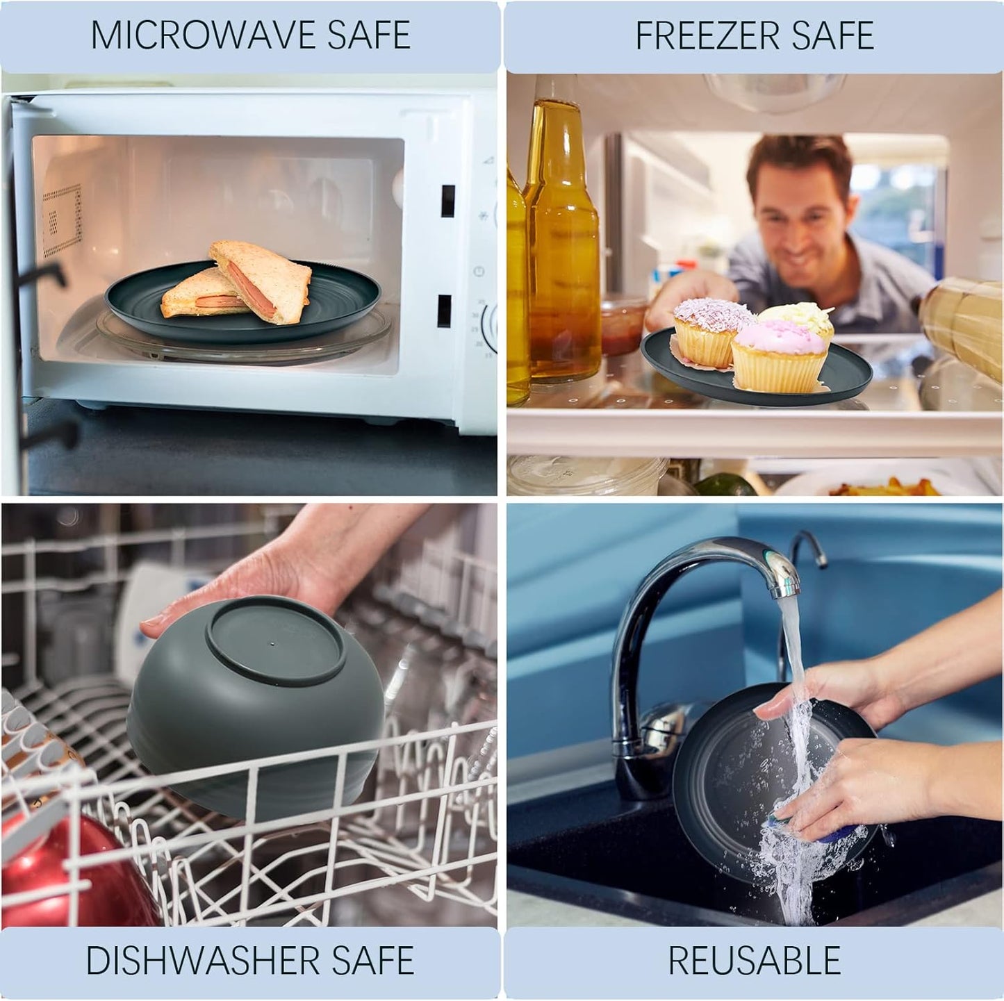 Plastic Dinnerware Sets for 6, Osonm 24PCS Lightweight Unbreakable Plates Bowls Cups Sets, Dishwasher Microwave Safe Dishes Set for Camping, RV, Picnic, Kitchen, Great for Kids & Adults