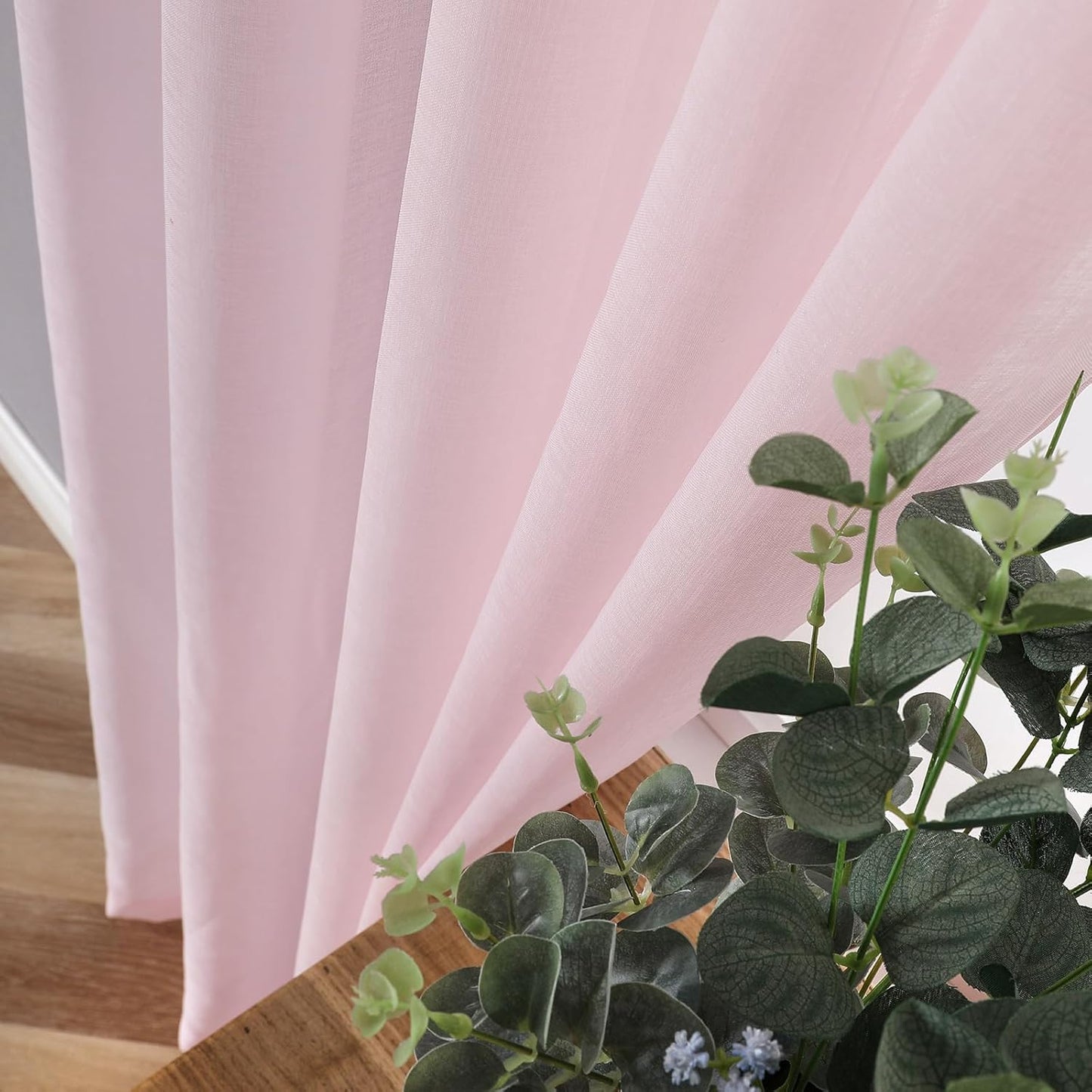 Tollpiz Sheer Tier Curtains Kitchen Linen Textured Half Curtain Sheers Light Filtering Rod Pocket Voile Bathroom Short Curtains for Farmhouse, 25 x 30 inches Long, Pink, Set of 2 Panels
