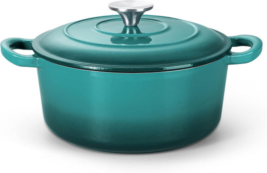 Herogo Enameled Cast Iron Dutch Oven with Lid, 3QT Heavy Duty Round Dutch Oven Pot with Dual Handles for Bread Baking Stewing Roasting, Nonstick & Easy Cleanup, Safe for Various Stovetops - Green
