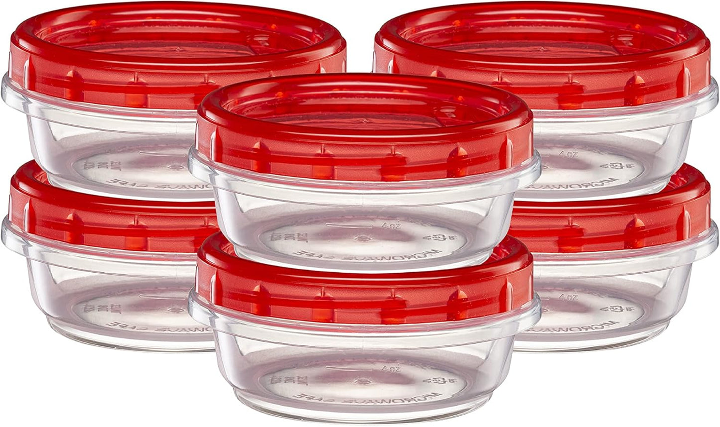 (8 Ounce 10 Pack) Twist cap Containers Clear Bottom With Red Top Screw on Lids Twist Top Food Storage Freezer Containers