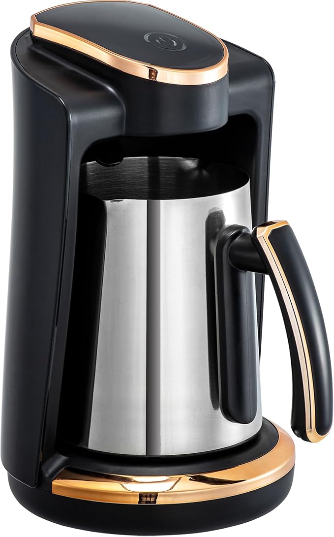 Sadaf One-Touch Mediterranean Coffee Maker – Electric Turkish, Greek, and Armenian Coffee Machine - Stainless Steel Coffee Maker - Foam Control & Overflow Sensor - 250ml, Gold