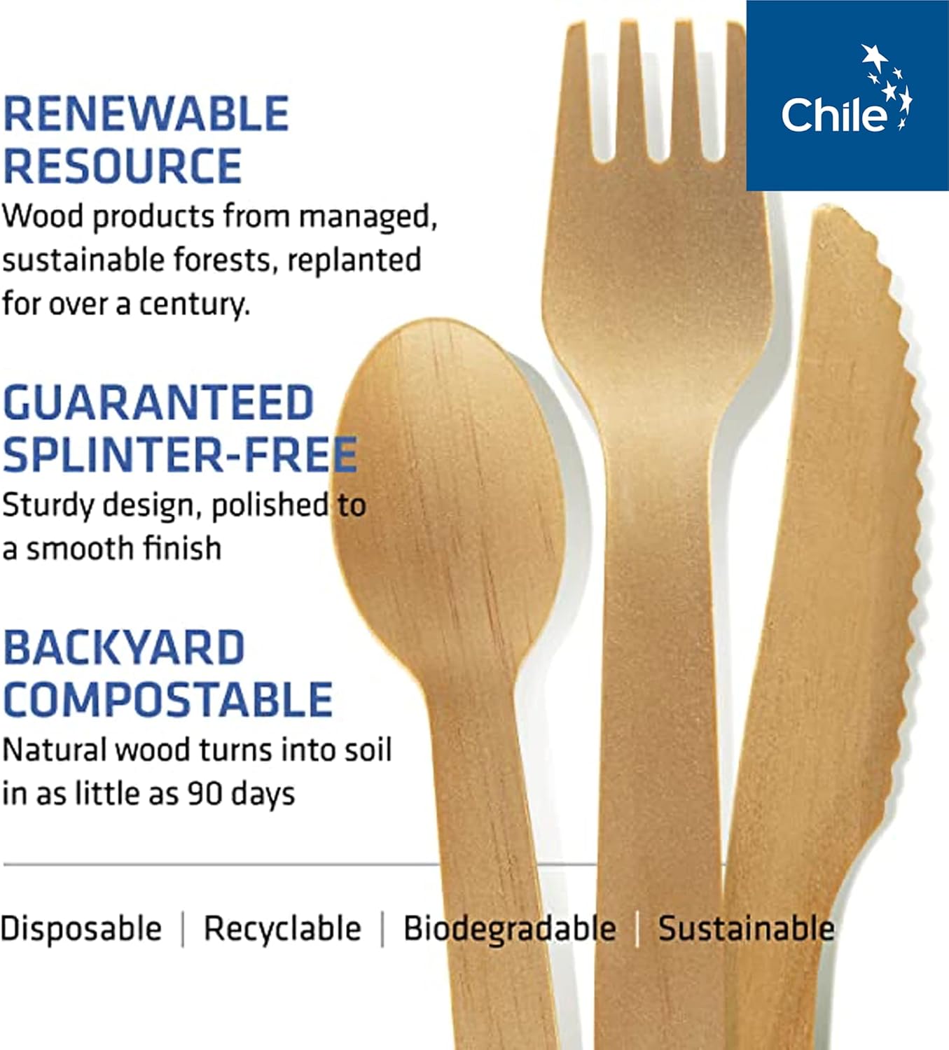 Disposable Wooden Cutlery Set - 100% Home Compostable - 100 Mix - (40 Forks, 40 Spoons and 20 Knives) 6.5", Bamboo Utensils Alternative, Eco-Friendly, Organic, Sustainable and Carbon Neutral Certified