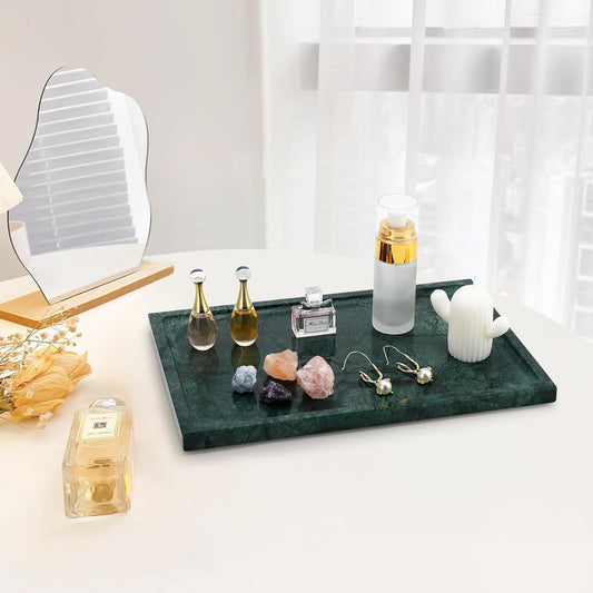 Real Luxurious Natural Marble Tray - 12x8 Inch Marble Vanity Tray for Perfume Display, Jewelry Organizer, Bathroom & Home Decor -Heavy Duty Non-Slip Stone Tray (Non-Resin/Non-Ceramic)（Green）