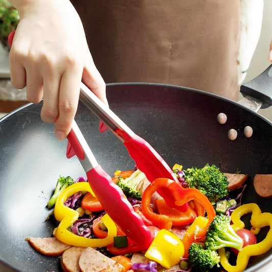 NileHome Tongs for Cooking, Professional Stainless Steel Cooking Tongs – Heat-Resistant for Grilling, BBQ, Serving Salad, Pasta, and Kitchen Use, Dishwasher Safe, Set of 9" 12", Red