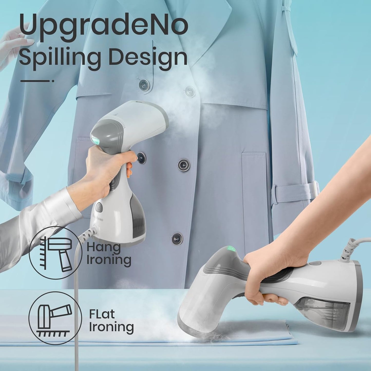 Steamer for Clothes 1500W，30S Fast Heat Plancha a Vapor Para Ropa, 260ML Water Tank Clothing Garment Fabric Iron Travel Steamer Handheld Portable for Wrinkles (Grey)