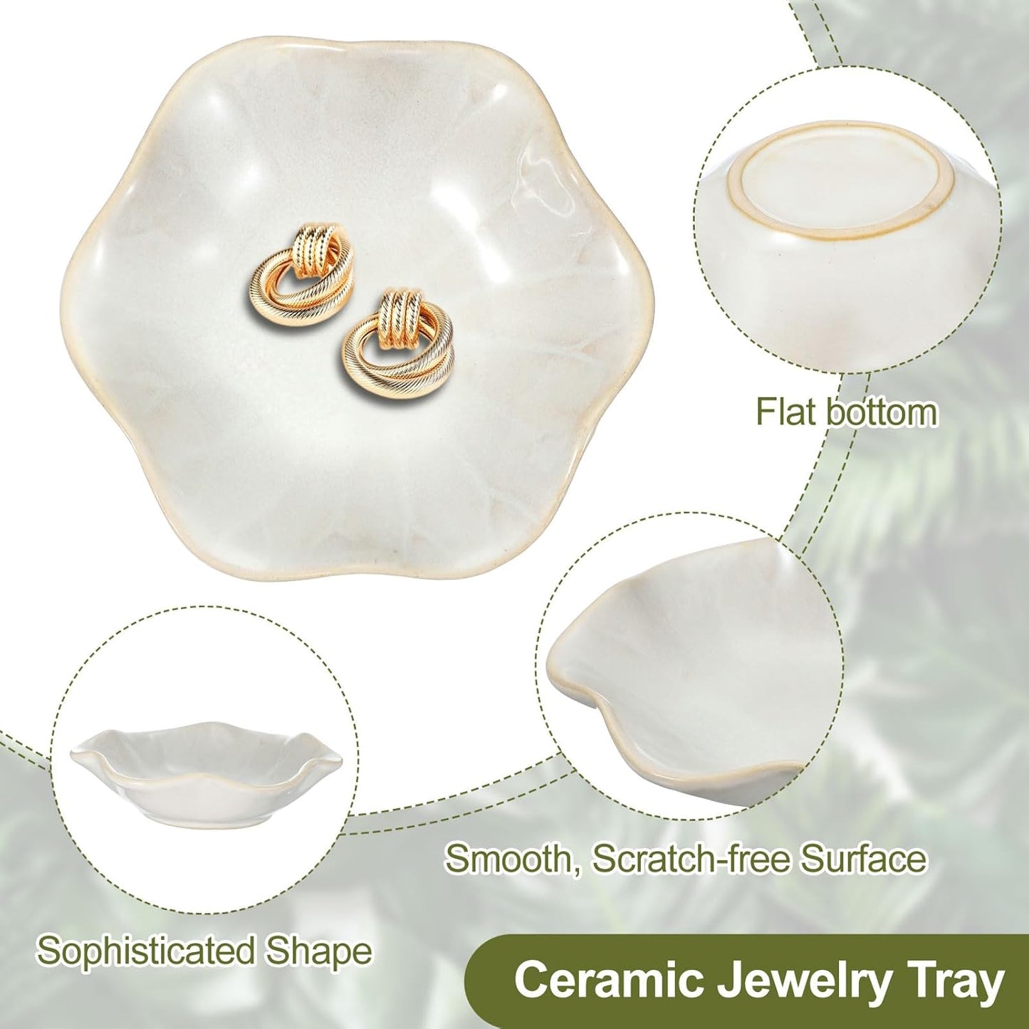 uxcell 1Pcs Ceramics Jewelry Plate, Lotus Leaf Shape Key Holder Bowl for Entryway Table Decor Small Ring Tray Dish Gift for Women Girlfriend, White