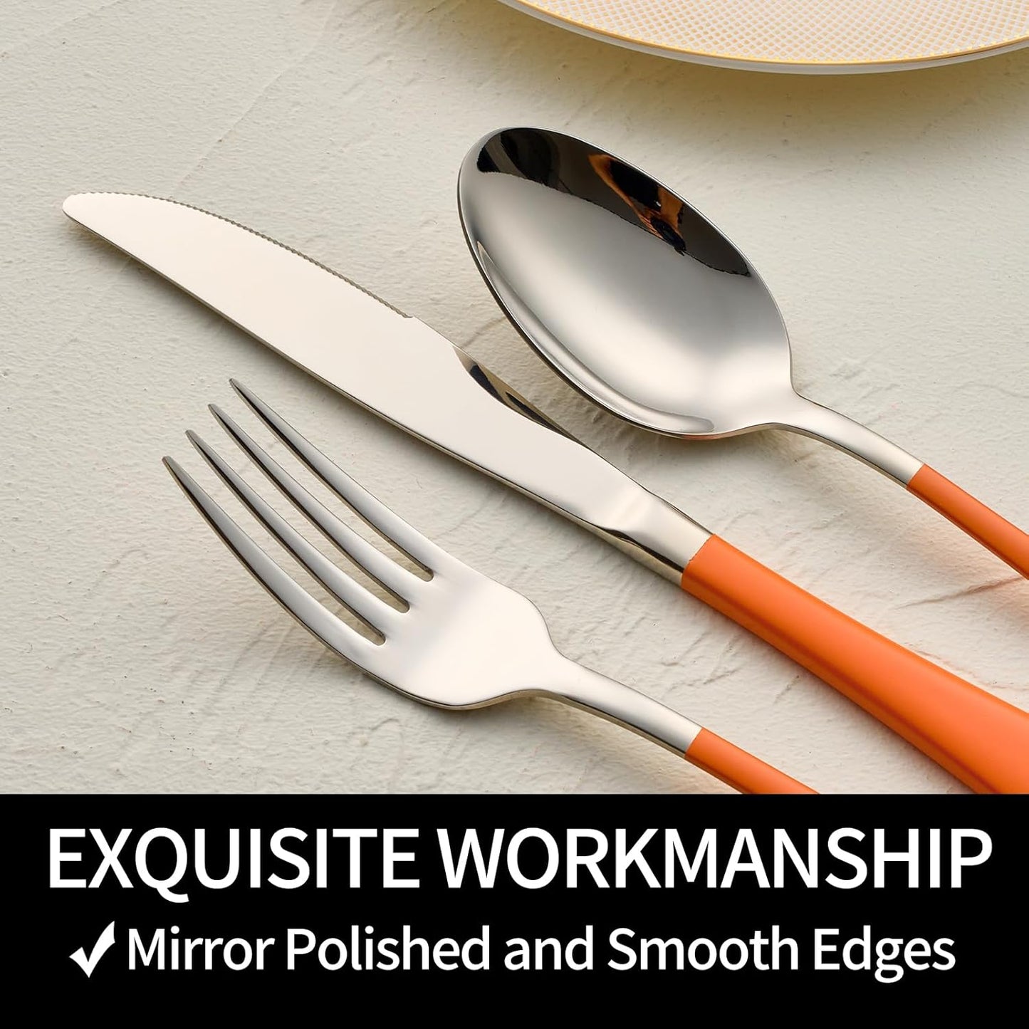 20-Pieces Orange Silverware Sets for 4,Orange Handle Stainless Steel Cutlery Set, Include Forks Spoons and Knives Set, Dishwasher Safe Utensil Sets for Home Restaurant