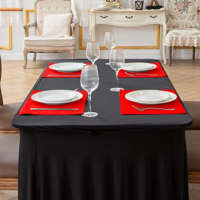 Linen Fabric Placemats Set of 6, Machine Washable, Heat Resistant, Wrinkle Free, Thick Polyester Kitchen Place Mats for Dining Table (Red)