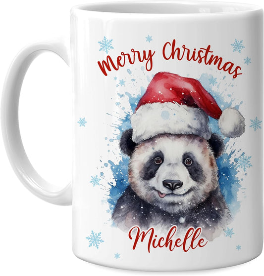 Hyturtle Personalized Gifts Panda Lover - Panda Wearing Santa Hat Custom Name Ceramic Coffee Mug Cup 11oz - Cute Animal Lovers Gifts For Women, Girl kids Family On Birthday, Christmas