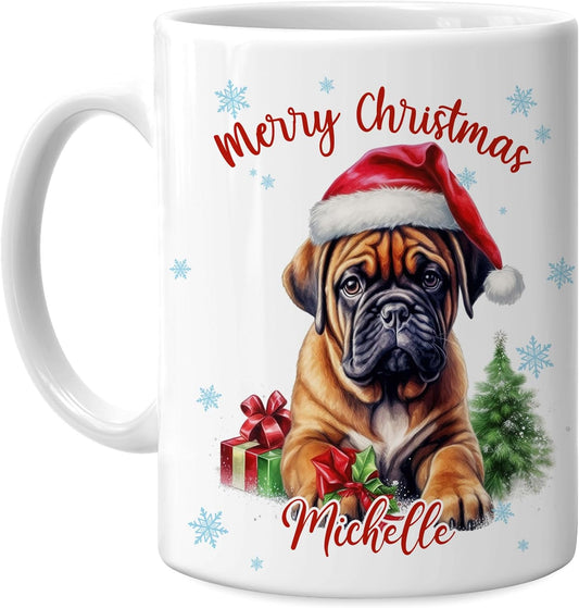 Hyturtle Personalized Gifts Dog Lover - Boxer Merry Christmas Custom Name Ceramic Coffee Mug Cup 11oz - Cute Animal Lovers Gifts For Women, Girl kids Family On Birthday, Christmas