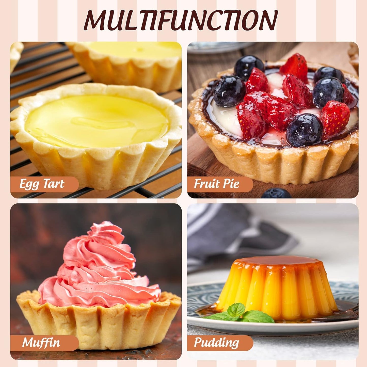50 Pcs Egg Tart Molds, 2.4in Mini Tart Pan Reusable Aluminum Muffin Cupcake Mold Metal Pie Tins Flower Shape Baking Cups, M