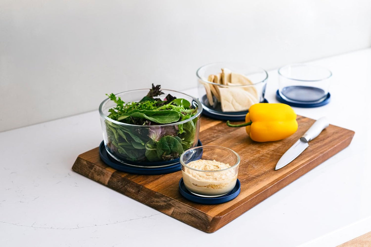 DURA LIVING 16-Piece Glass Food Storage Containers Set (8 Containers + 8 Lids) | Round, Nesting, Microwave & Dishwasher Safe | BPA-Free, Space-Saving | Blue Lids for Pantry & Kitchen Organization